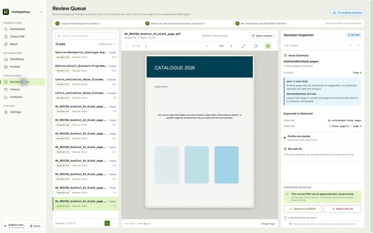 Démonstration de la file de révision dans PreflightFlow