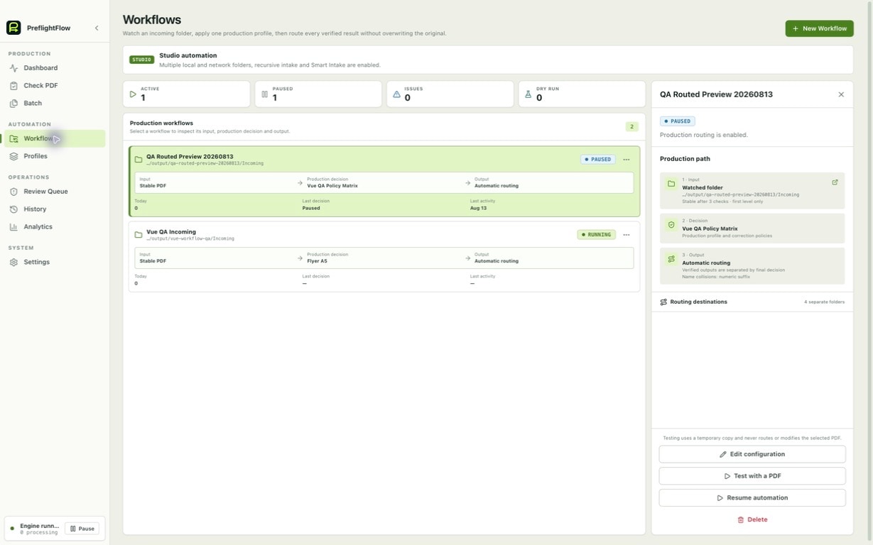 Démonstration d’un workflow de production dans PreflightFlow